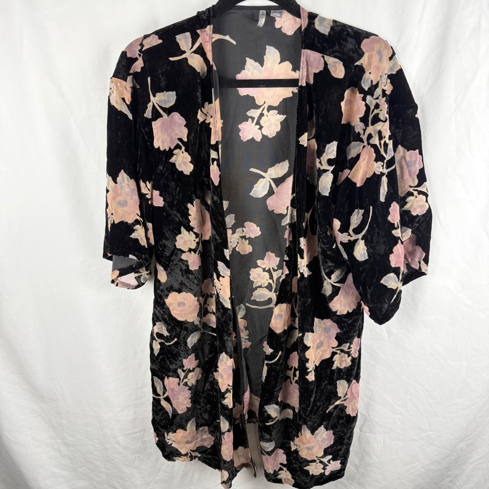 Chelsea28 Sheer‎ Floral Black Velvet Burnout Kimono Small Boho Robe Whimsygoth